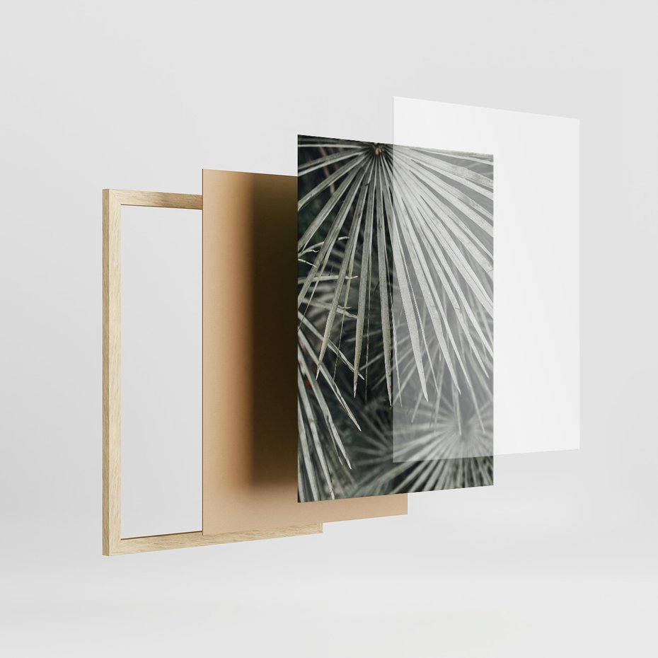 Zestaw obrazy w ramie 50x70 galeria - Liście, palmy, monstery - rama drewno