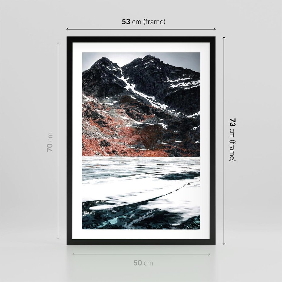 Plakat w ramie 50x70 - Śnieżna Opowieść - górski krajobraz, zima w górach - rama czarna
