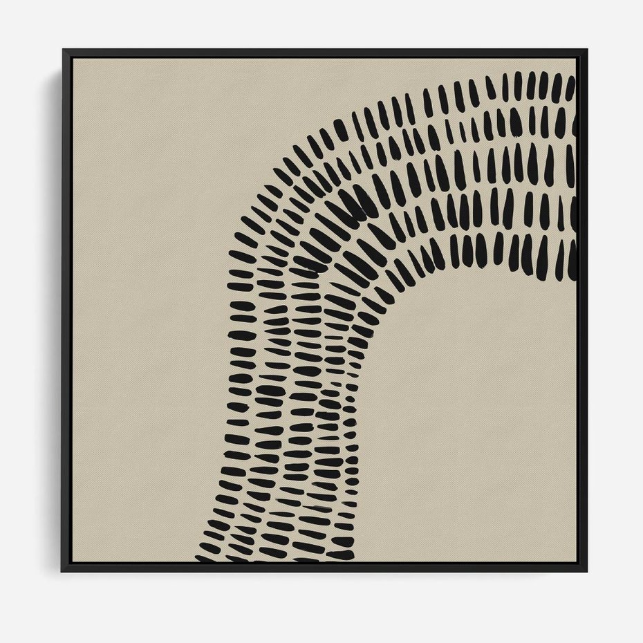 Obraz w ramie 50x50 - Migotliwa Innowacyjna Ekspresja - boho plakat, czarne kropki kreski - rama czarna