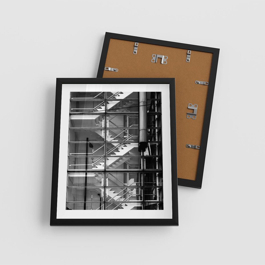 Plakat w ramie 40x50 - Schody do architektonicznej przestrzeni - schody, architektura - rama czarna