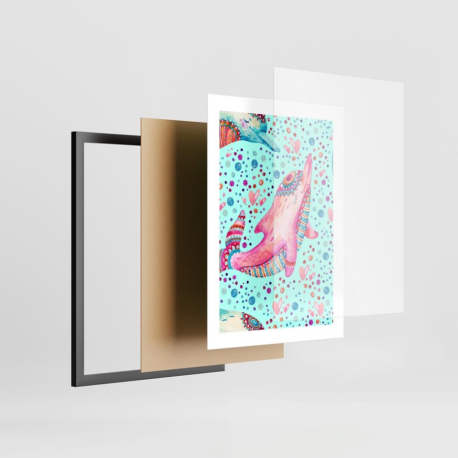 Plakat w ramie 30x40 - Lekkość W Ruchu - delfin, akwarela - rama czarna