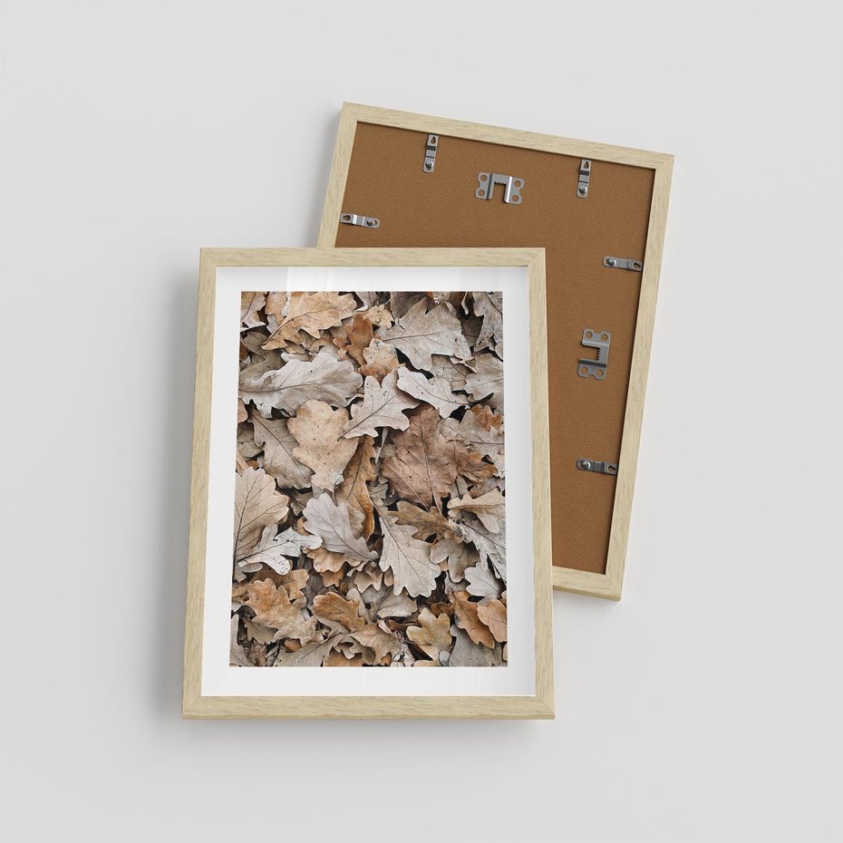 Plakat w ramie 30x40 - Nostalgiczny Pejzaż - suche liście, jesień - rama drewno