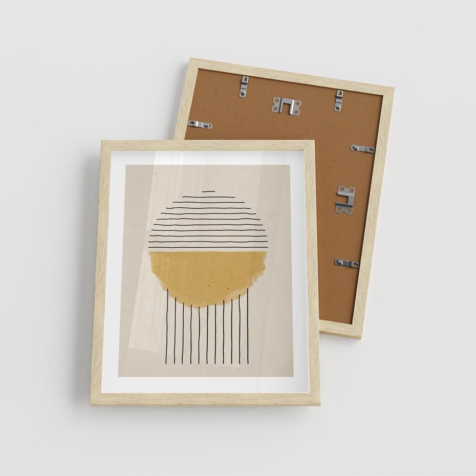 Plakat w ramie 40x50 - Podróżne Kreski - akwarelowa plama, geometryczne szkicowane kształty - rama drewno