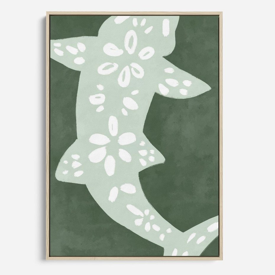 Obraz w ramie 70x100 - Migotliwe Wibracje Zieleni - zielony plakat, abstrakcja przypominająca rybę - rama drewno