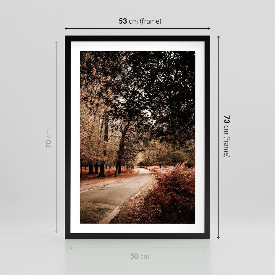 Plakat w ramie 50x70 - Magia Jesieni: Pejzaż Parku w Odcieniach Żółci - jesień, park - rama czarna