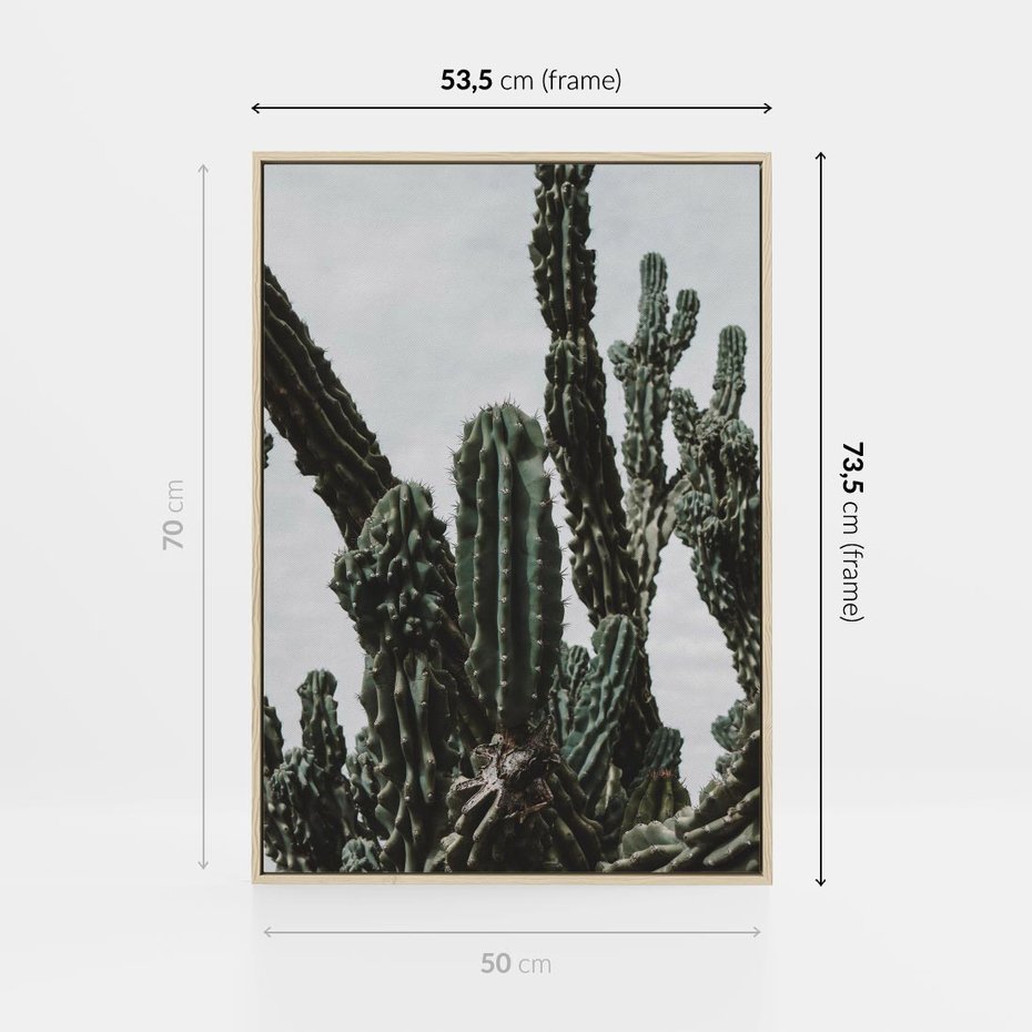 Obraz w ramie 50x70 - Boho oaza wśród kaktusów - kaktusy, pustynia - rama drewno