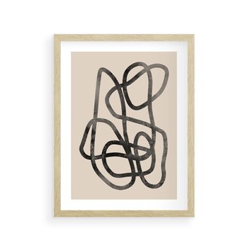 Plakat w ramie 50x70 - Przenikanie Wirtualnych Wymiarów - zaplątane minimalistyczne linie, na bezowym tle - rama drewno