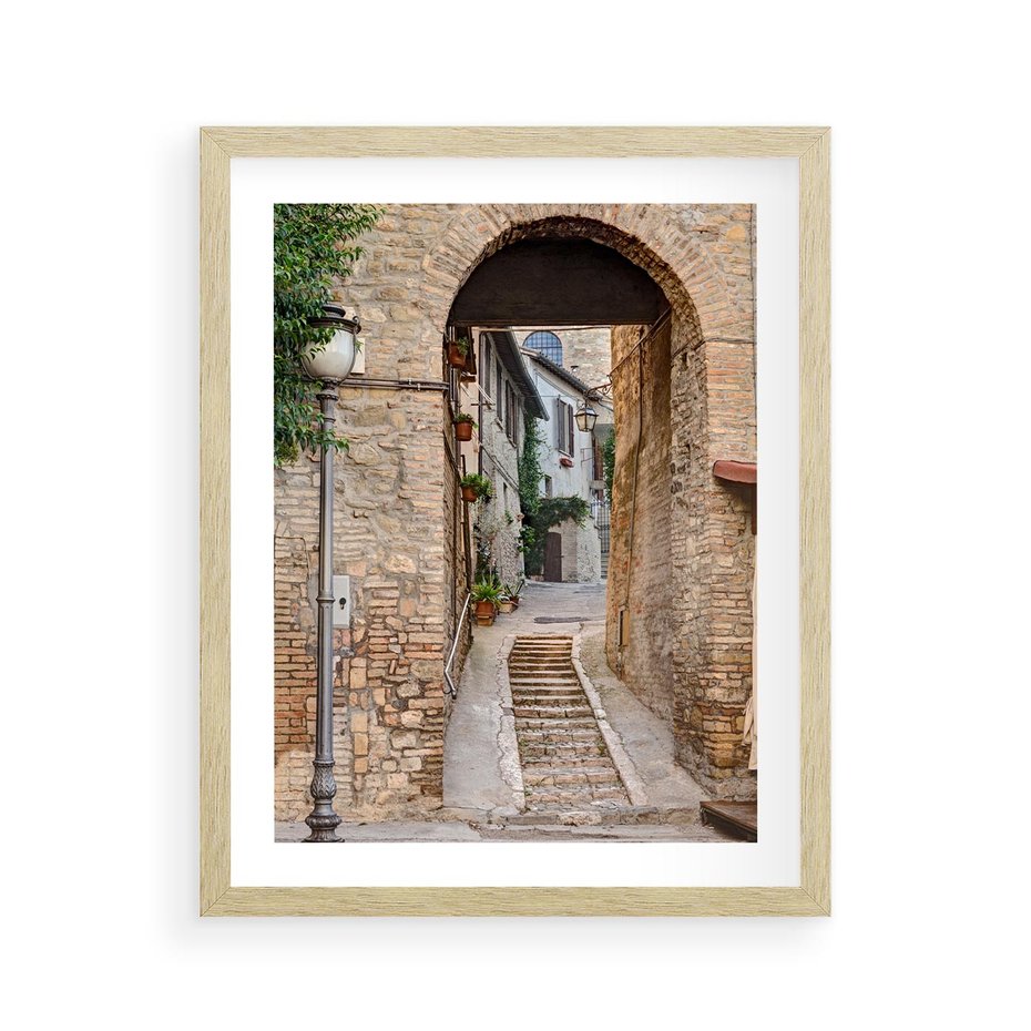 Plakat w ramie 40x50 - Klimatyczna Uliczka w Grecji - uliczka, Grecja - rama drewno