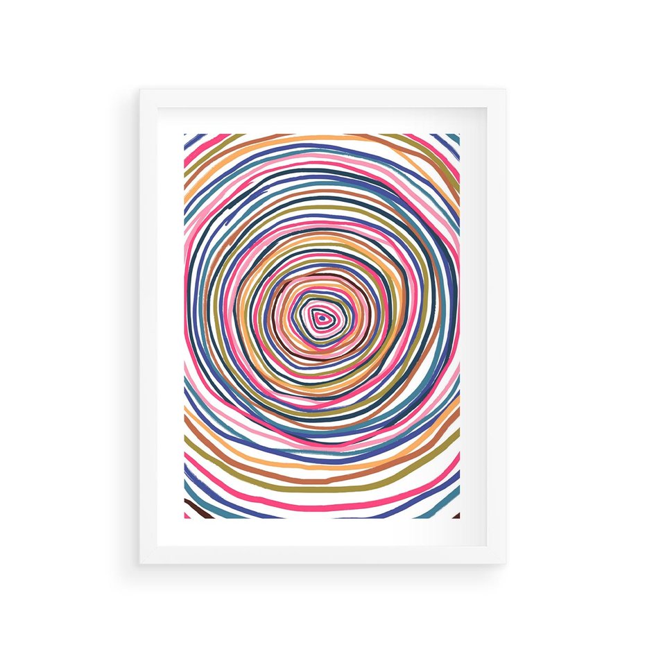 Plakat w ramie 30x40 - Cyrkulująca Harmonia - kolorowe etniczne wzory, tęczowe żywe kolory - rama biała