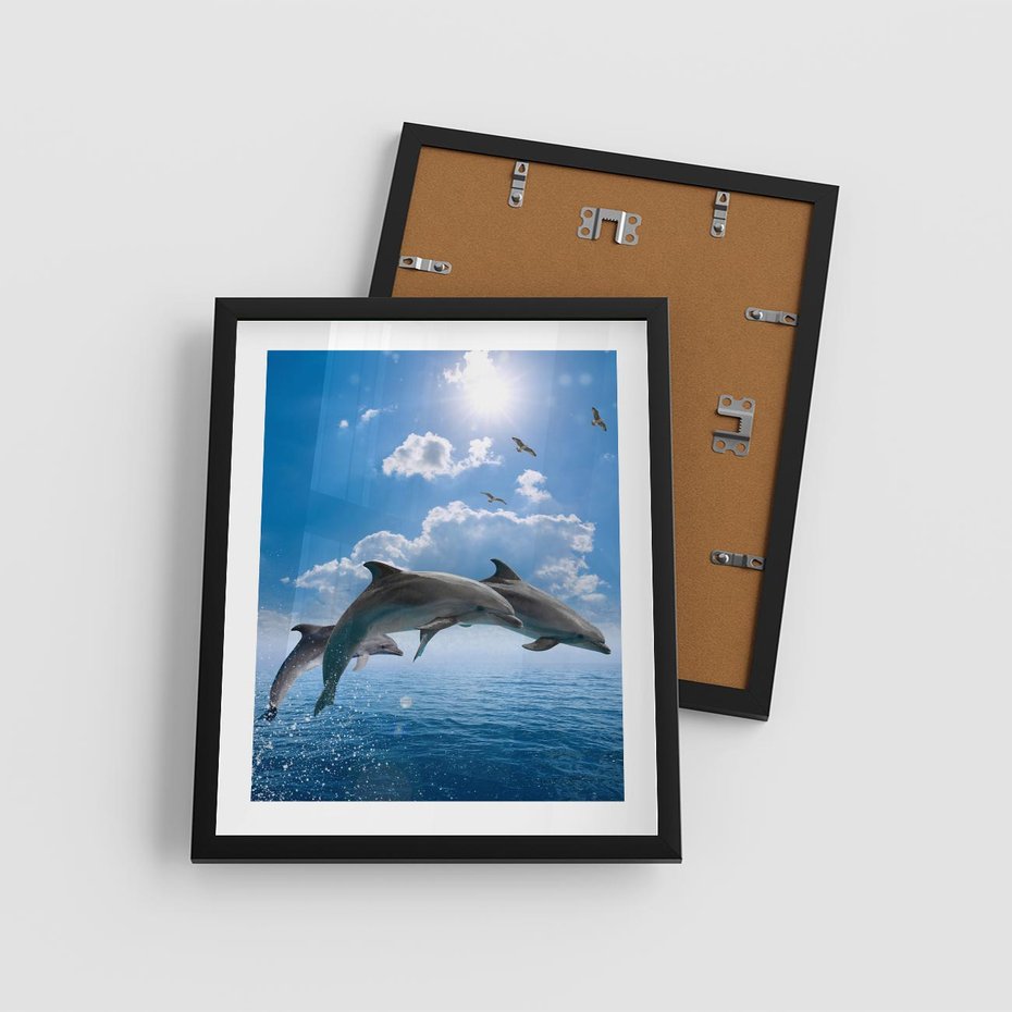 Plakat w ramie 40x50 - Spotkanie z naturą - morze, delfiny - rama czarna