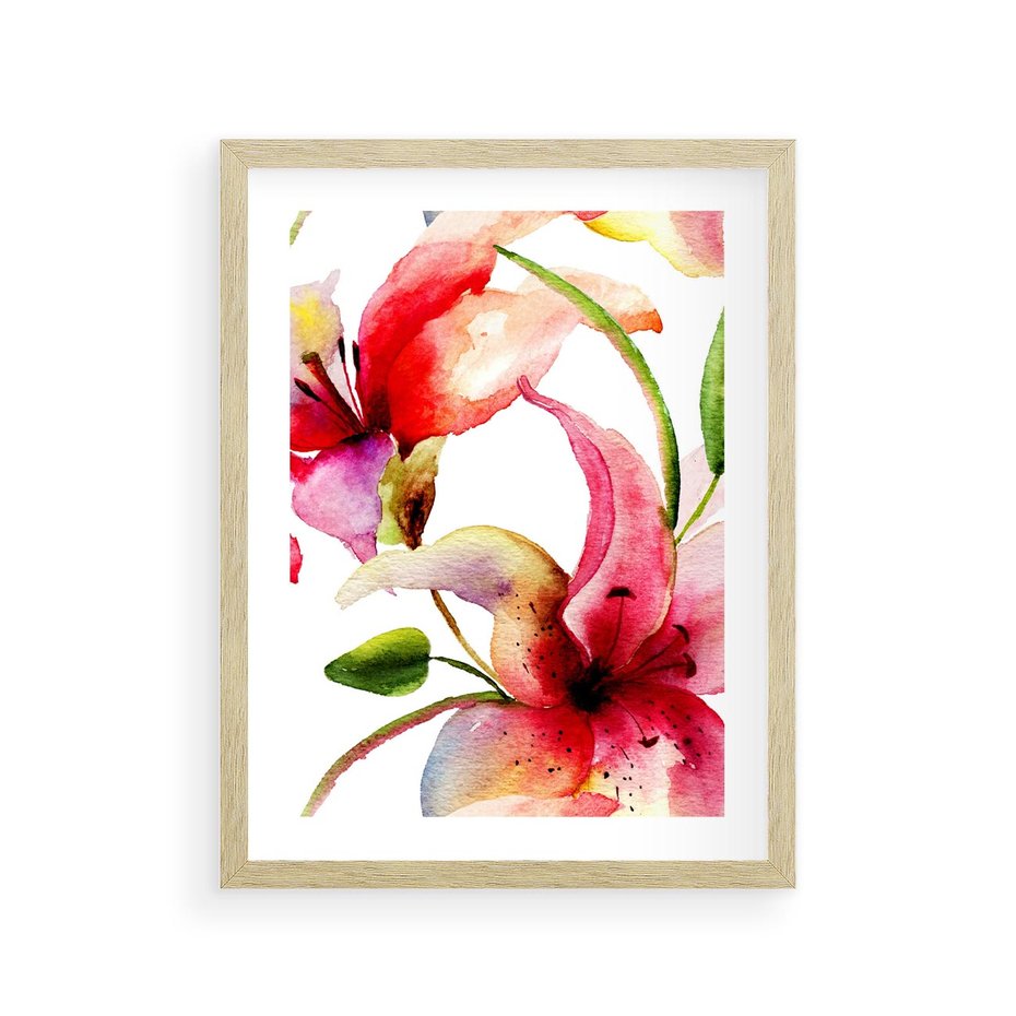 Plakat w ramie 30x40 - Kwiaty w akwareli - delikatne piękno - kwiaty, akwarela - rama drewno