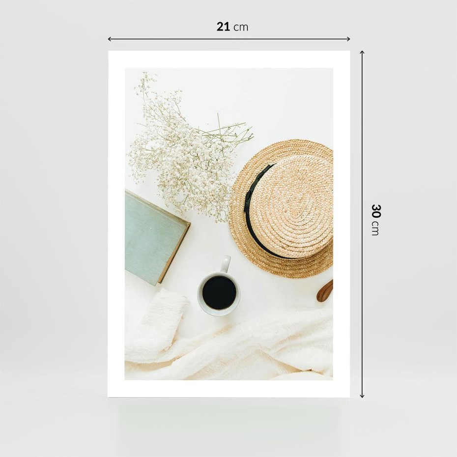 Plakat bez ramy 21x30 - Boho Urok - kompozycja boho, slomkowy kapelusz