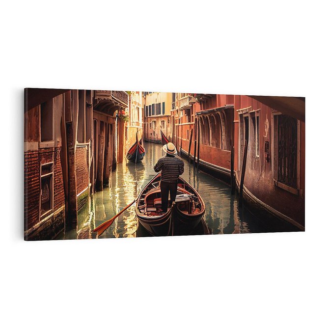 Obraz na płótnie 100x50 - Spokojna Wenecja - gondolier w gondoli, kanały Wenecji