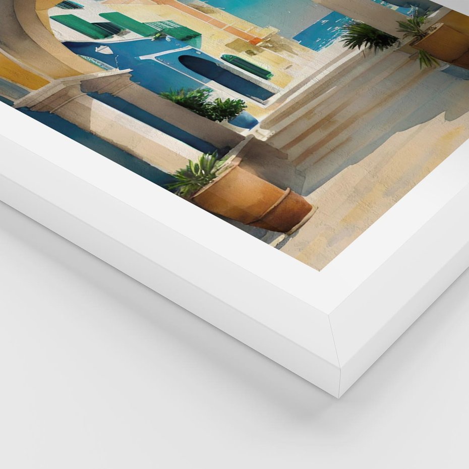 Plakat w ramie 50x70 - Nadmorskie Łuki - akwarela, śródziemnomorski klimat - rama biała