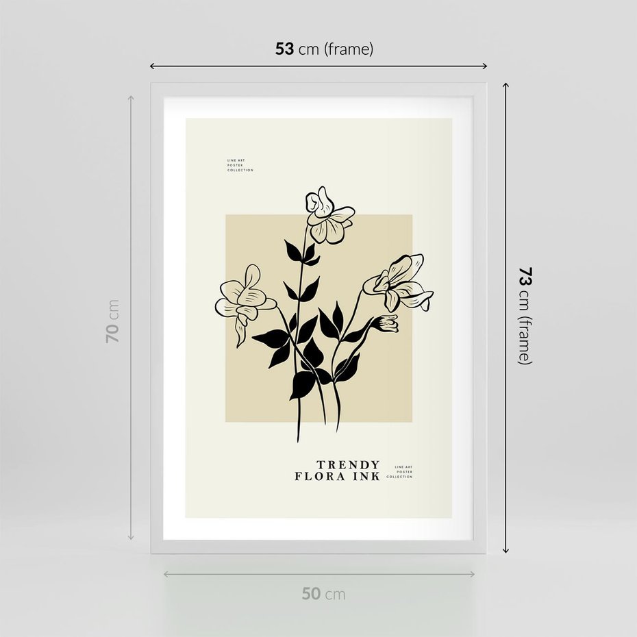 Plakat w ramie 50x70 - Malowane szkicowe tęsknoty - kwiaty, typografia - rama biała
