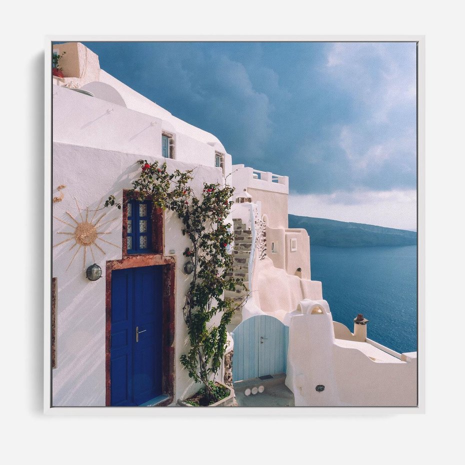 Obraz w ramie 50x50 - Urok Greckiej Wyspy - Santorini, Grecja - rama biała