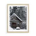 Plakat w ramie 50x70 - Zaklęta Zima - domek w lesie, śnieg - rama drewno