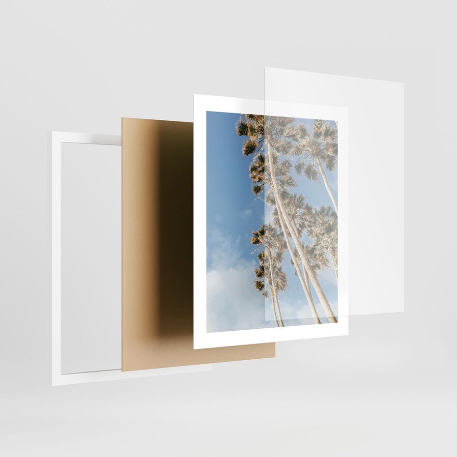 Plakat w ramie 40x50 - Pod Niebem Palmy - palmy na niebieskim niebie - rama biała