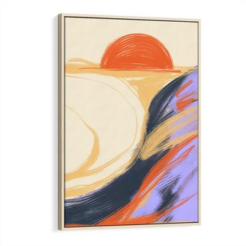 Obraz w ramie 80x120 - Pomarańczowy Horyzont - pastelowy krajobraz, nowoczesny plakat - rama drewno