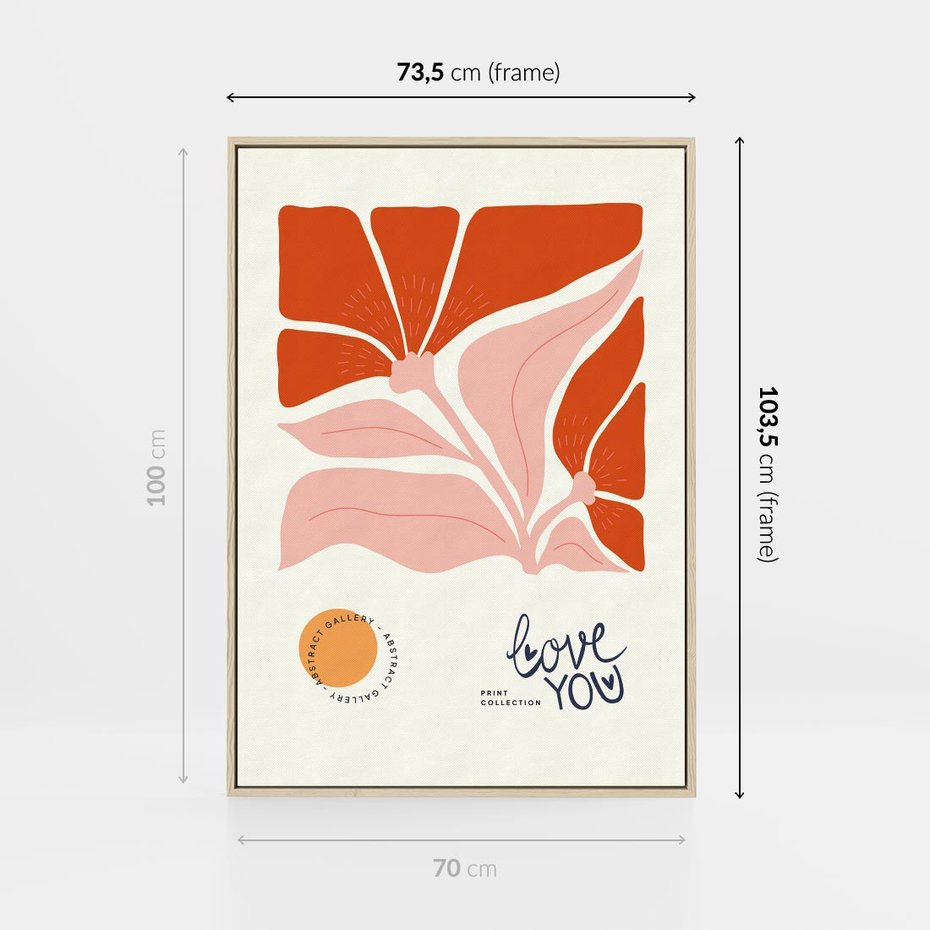 Obraz w ramie 70x100 - Miłość w Kwiatowym Sercu - kwiaty, miłość - rama drewno