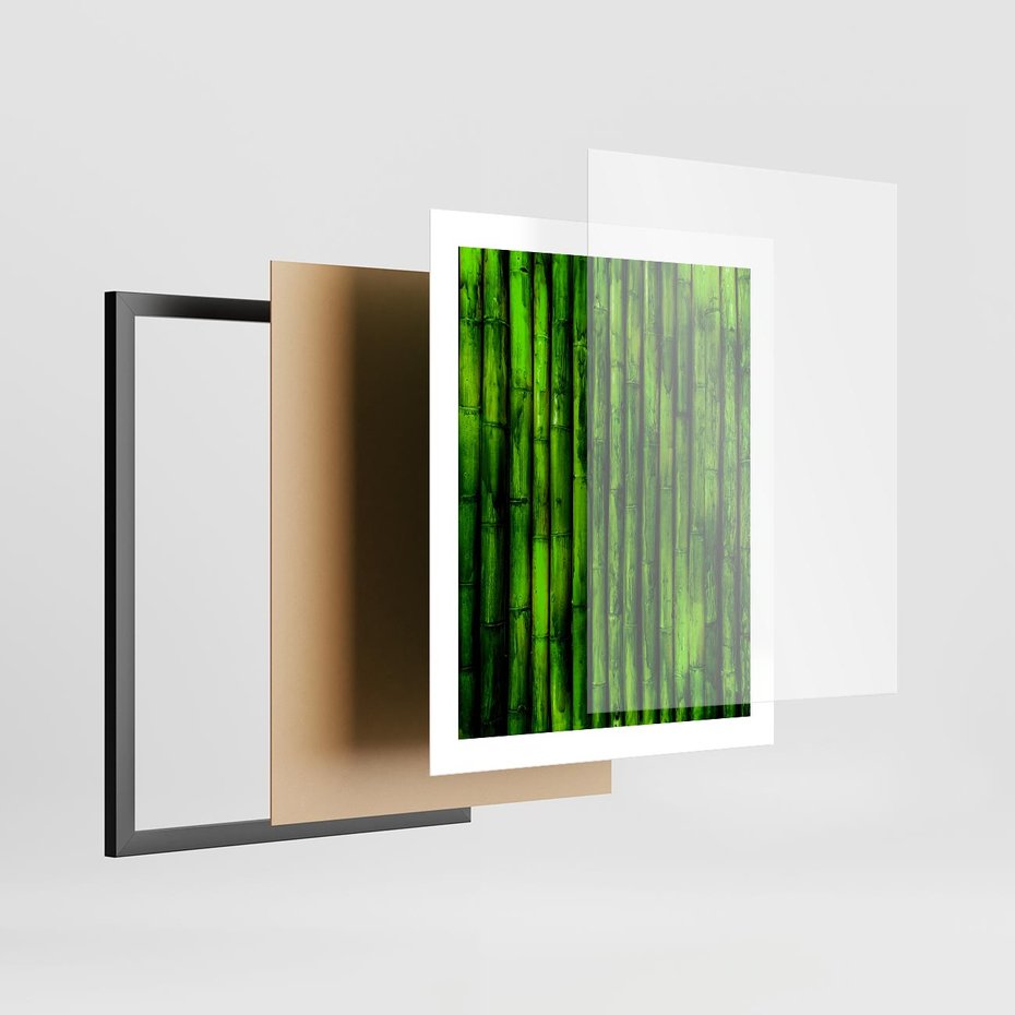 Plakat w ramie 40x50 - Bambusowy urok zielonej harmonii - bambus, zieleń - rama czarna