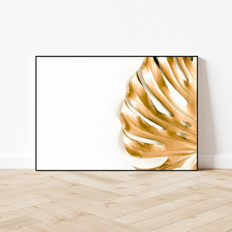 Obraz w ramie 100x70 - Przyjemność dla Oczu - złote, liście - rama czarna