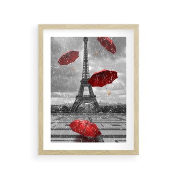 Plakat w ramie 40x50 - Czarno-biała magia Eiffla - Eiffla, Paryż - rama drewno