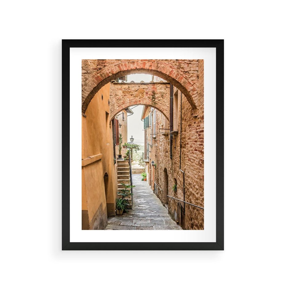 Plakat w ramie 30x40 - Magiczna podróż w głąb miasta - uliczka, perspektywa - rama czarna