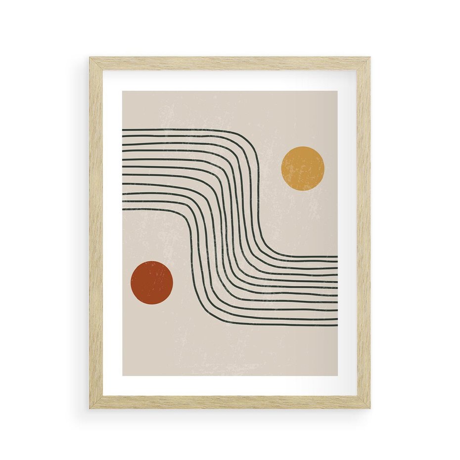 Plakat w ramie 40x50 - Czysta Refleksja - abstrakcyjna sztuka, boho kształty - rama drewno
