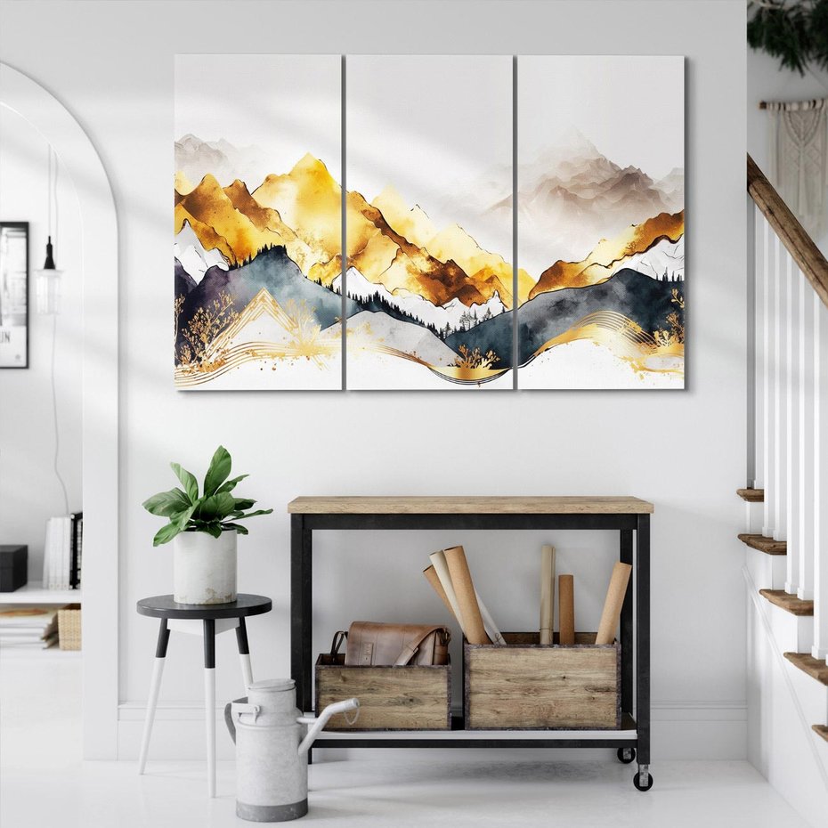 Obraz na płótnie 120x80 - Złote Góry - akwarela, graficzne góry