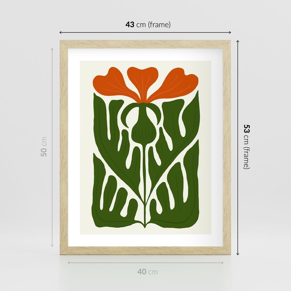 Plakat w ramie 40x50 - Minimalistyczny Urok Kwiatu - kwiat, sztuka nowoczesna - rama drewno