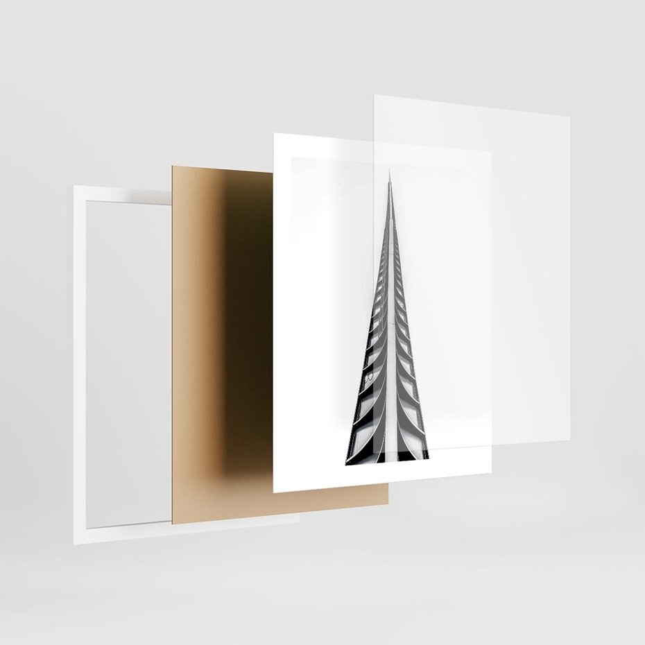 Plakat w ramie 40x50 - Majestatyczna Architektura - wysoki, strzelisty wieżowiec - rama biała