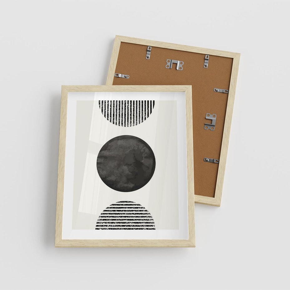 Plakat w ramie 40x50 - Tajemnicza Kompozycja - abstrakcyjne czarno białe formy, minimalizm - rama drewno