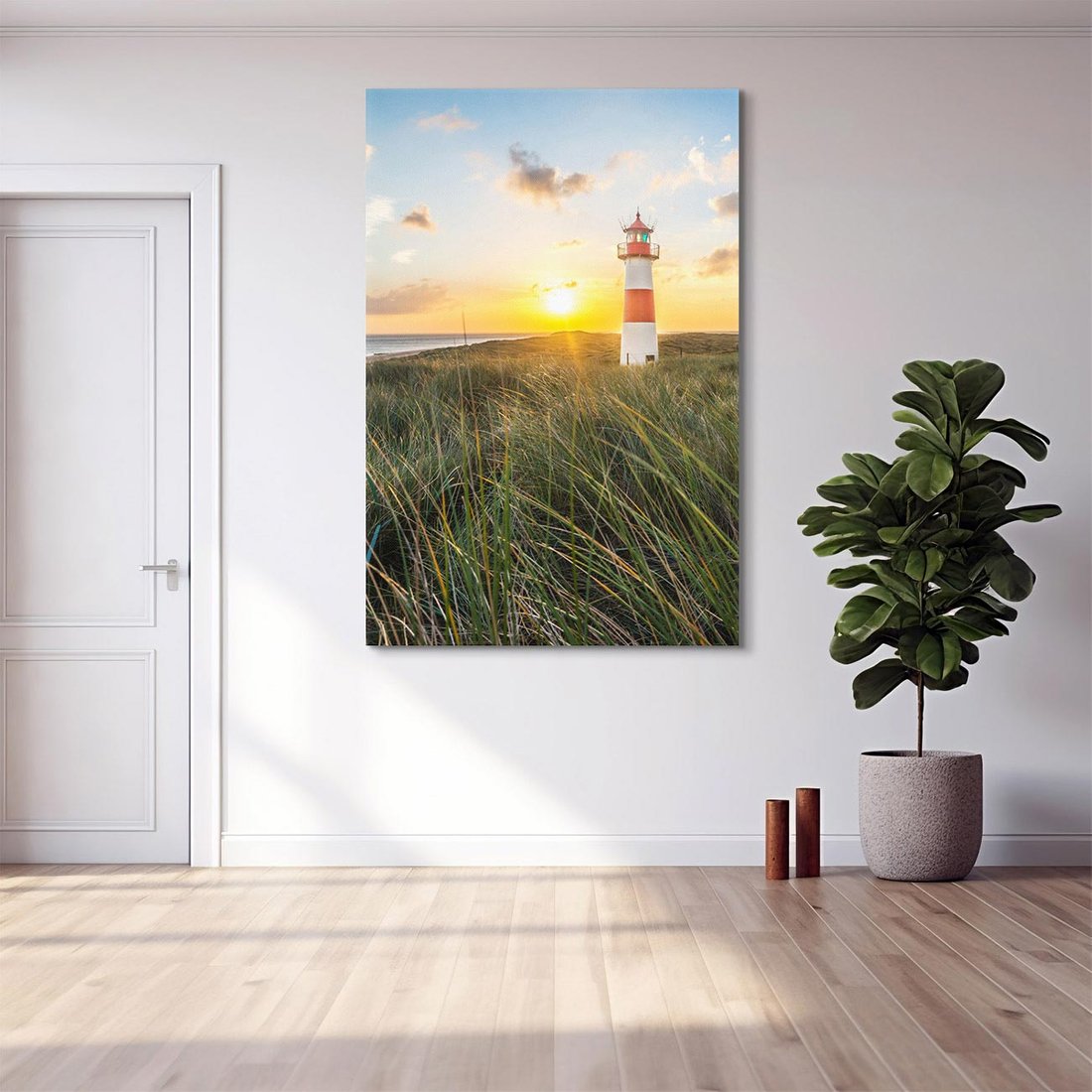 Obraz na płótnie 50x70 - Magia latarni przy zachodzie - latarnia, zachód