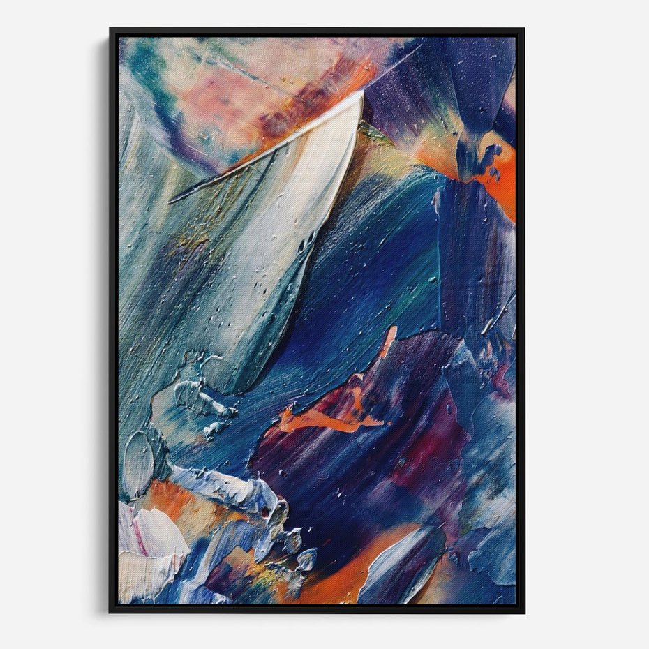 Obraz w ramie 70x100 - Rytmy ukrytych pragnień - chaos i abstrakcja, plamy koloru - rama czarna