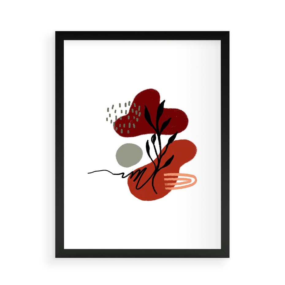 Plakat w ramie 50x70 - Migocące Kształty Liści - bstrakcyjna sztuka, boho kształty - rama czarna
