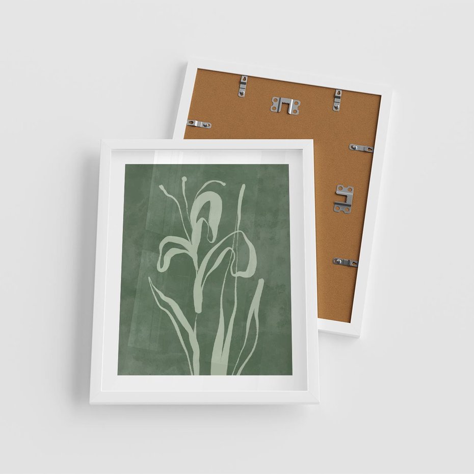 Plakat w ramie 40x50 - Zielony Oddech - zielona abstrakcja, zgaszona zieleń - rama biała