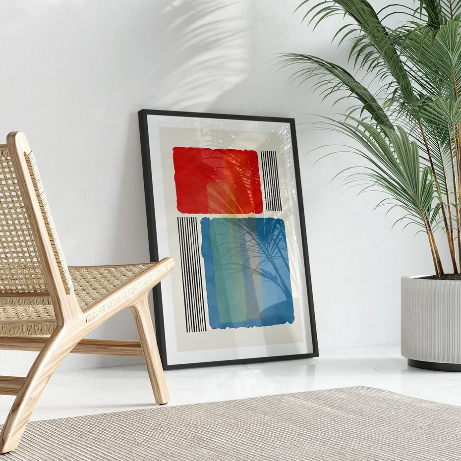 Plakat bez ramy 21x30 - Kolorowe Spektrum - kolorowa geometria, prostokąty w intensywnych kształtach i czarne kreski