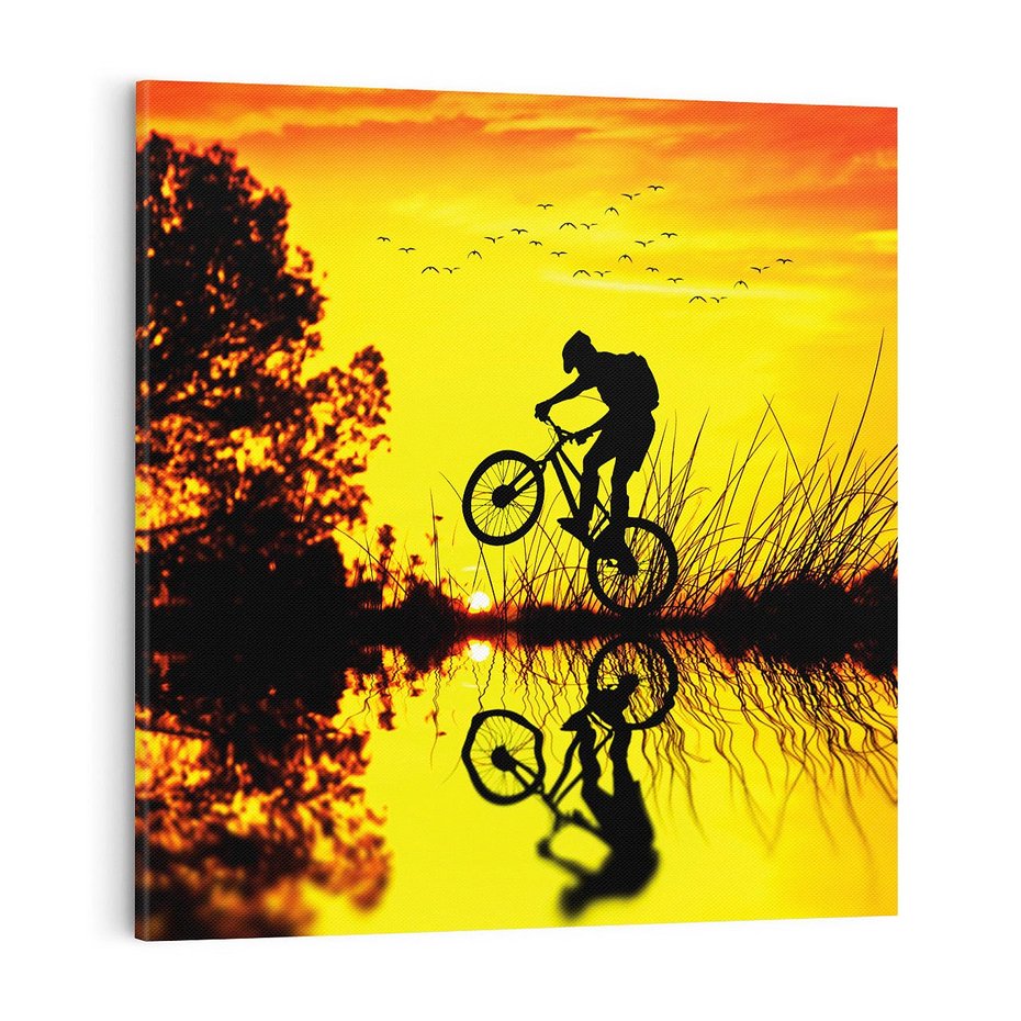 Obraz na płótnie 50x50 - Rower przy zachodzie słońca - rower, zachód