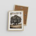 Plakat w ramie 30x40 - Spokojna Osamotniona Chwila - beżowe kolory, samotne drzewo na polu - rama drewno