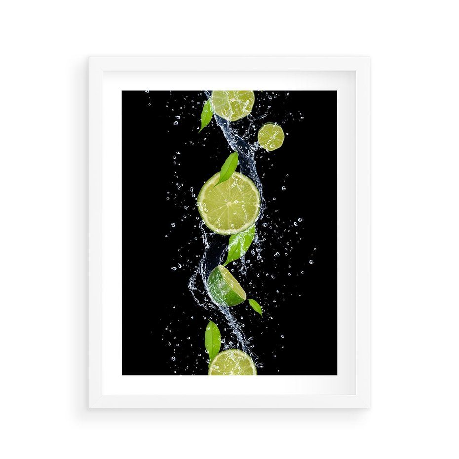 Plakat w ramie 40x50 - Świeżość Cytrusów - limonki, cytryny - rama biała