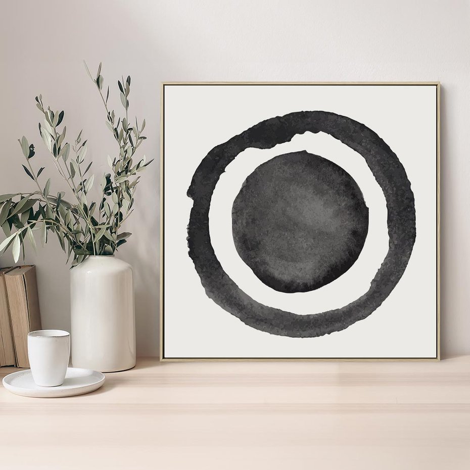 Obraz w ramie 50x50 - Bezgraniczne Widoki - abstrakcyjne plamy okręgi, akwarelowe - rama drewno