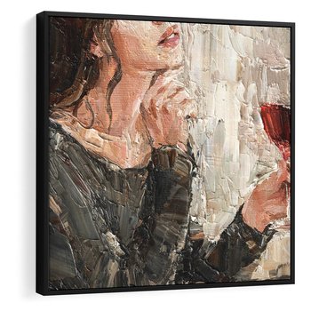 Obraz w ramie 50x50 - Esencja - kobieta wino obraz impresonizm olej na płótnie - rama czarna