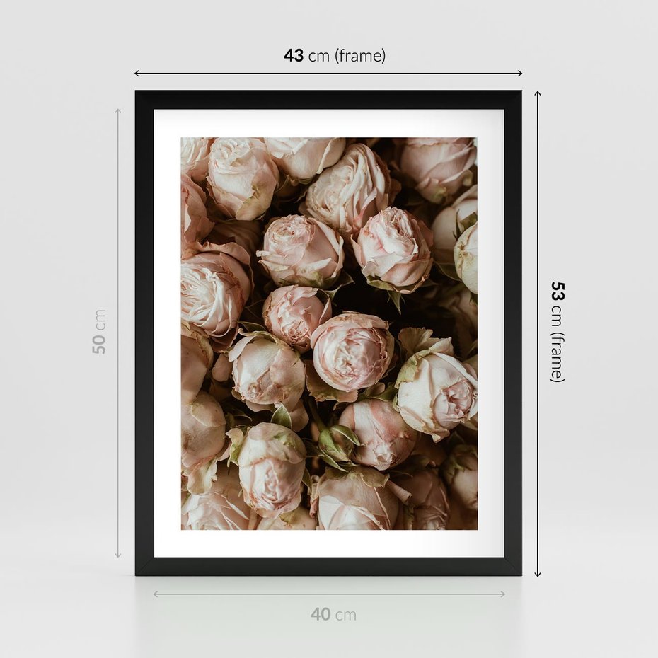 Plakat w ramie 40x50 - Róże i Różowe Kwiaty w Kompozycji - róże, różowe kwiaty - rama czarna