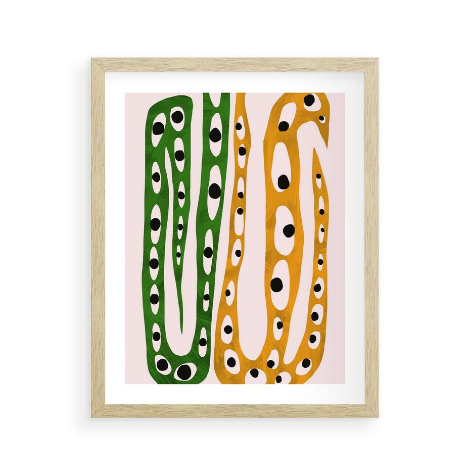 Plakat w ramie 40x50 - Migocące Zmaganie - abstrakcyjny obraz, dziwne kształty - rama drewno