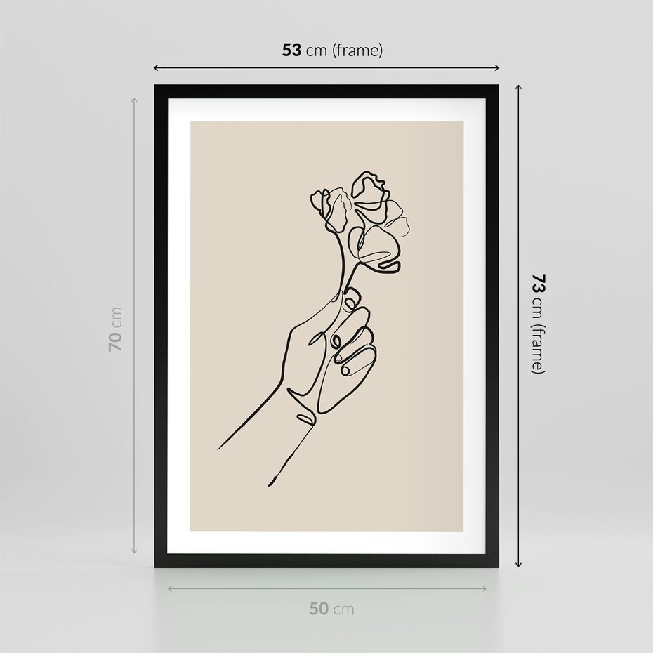 Plakat w ramie 50x70 - Szkic Kwiatu - kwiat w dłoni, szkic - rama czarna