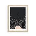 Plakat w ramie 30x40 - Słoneczny Portret Duszy - boho czarne słońce, nowoczesna grafika - rama drewno