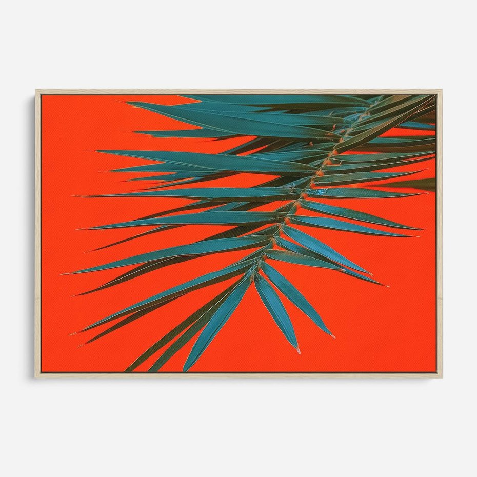 Obraz w ramie 70x50 - Egzotyczny Urok - liście, palma - rama drewno