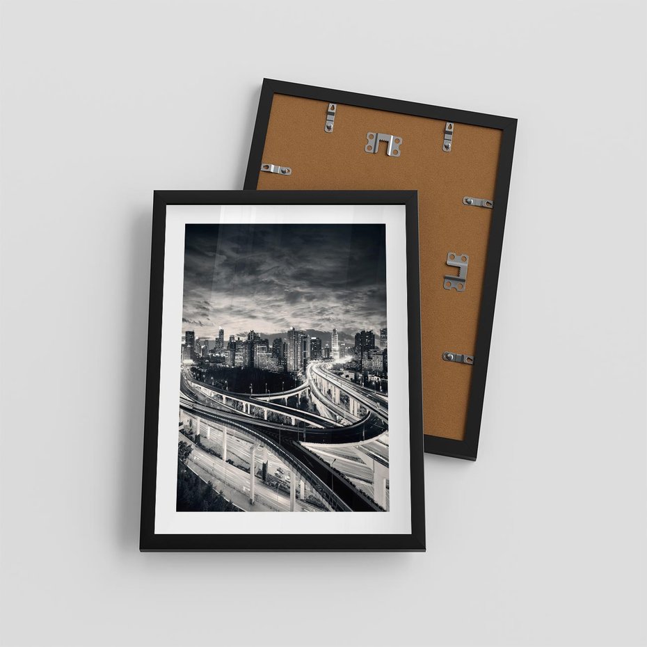 Plakat w ramie 30x40 - Miejska Symfonia - miasto, nocą - rama czarna