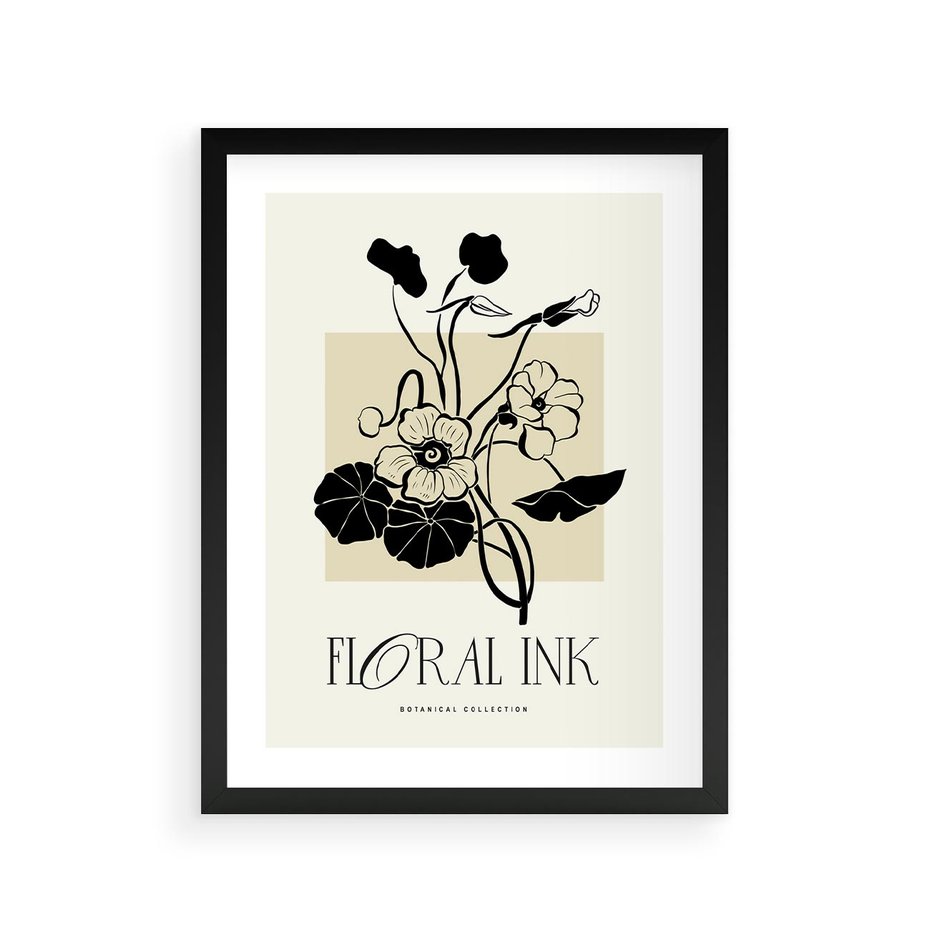 Plakat w ramie 30x40 - Podróż linii kwiatowego czasu - kwiaty, typografia - rama czarna